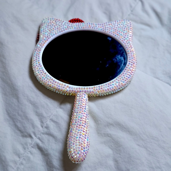 Hello Kitty Rhinestone Hand Mirror Classic With Red Bow Bewjeled Beauty Mirror - Picture 5 of 9